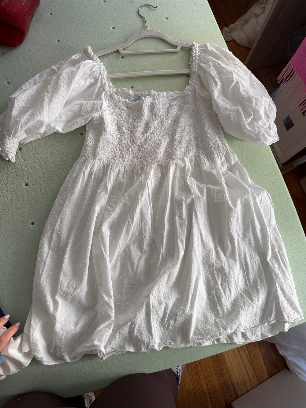 Girls' White Swiss Dot Puff-Sleeve Dress
